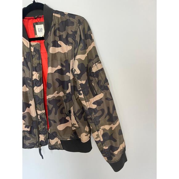 GAP Camo Bomber Jacket Women‎ Small Reversible Red Lining Lightweight - Picture 6 of 6
